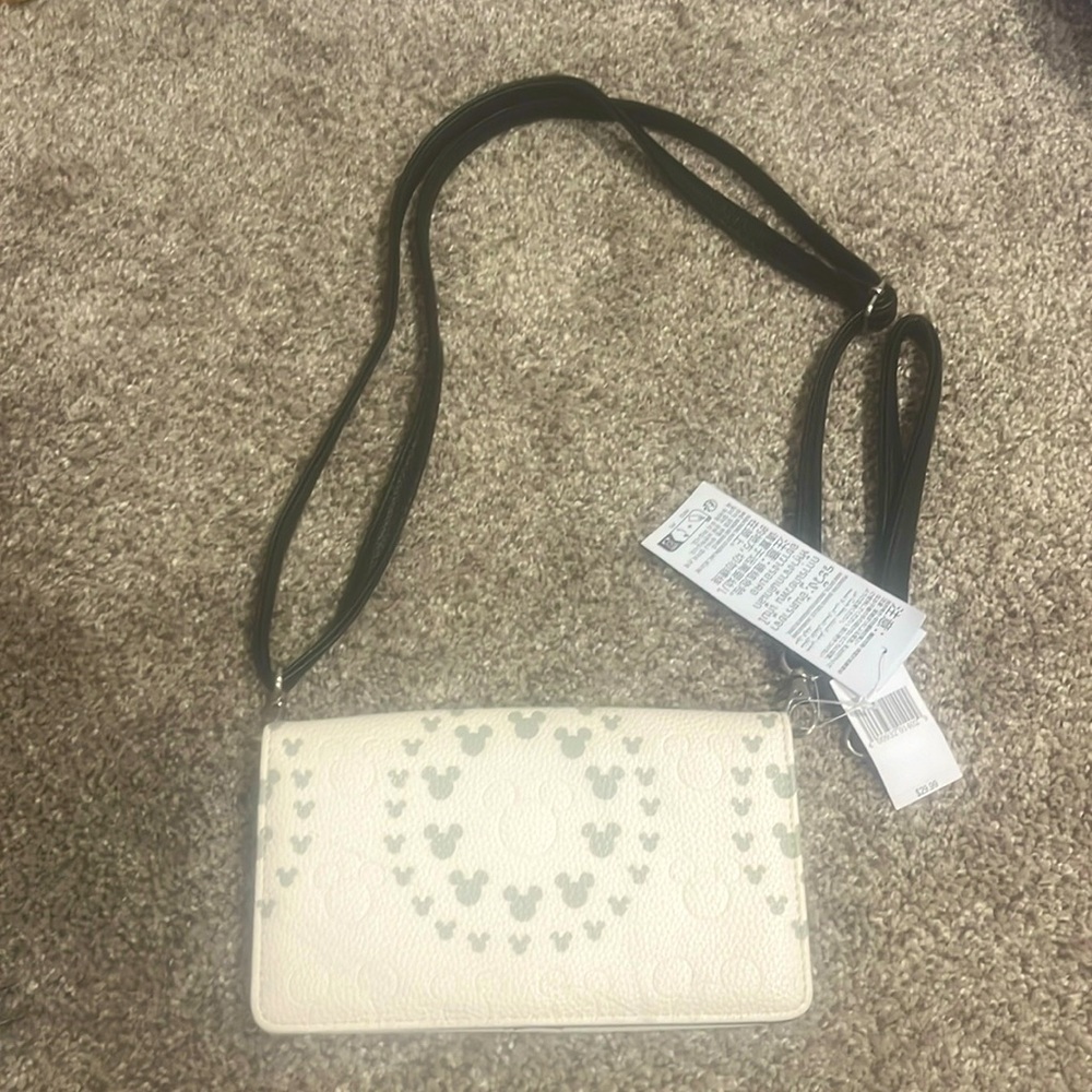 Disney Parks Mickey Icon Gray Crossbody Wallet Bag New with Tags
